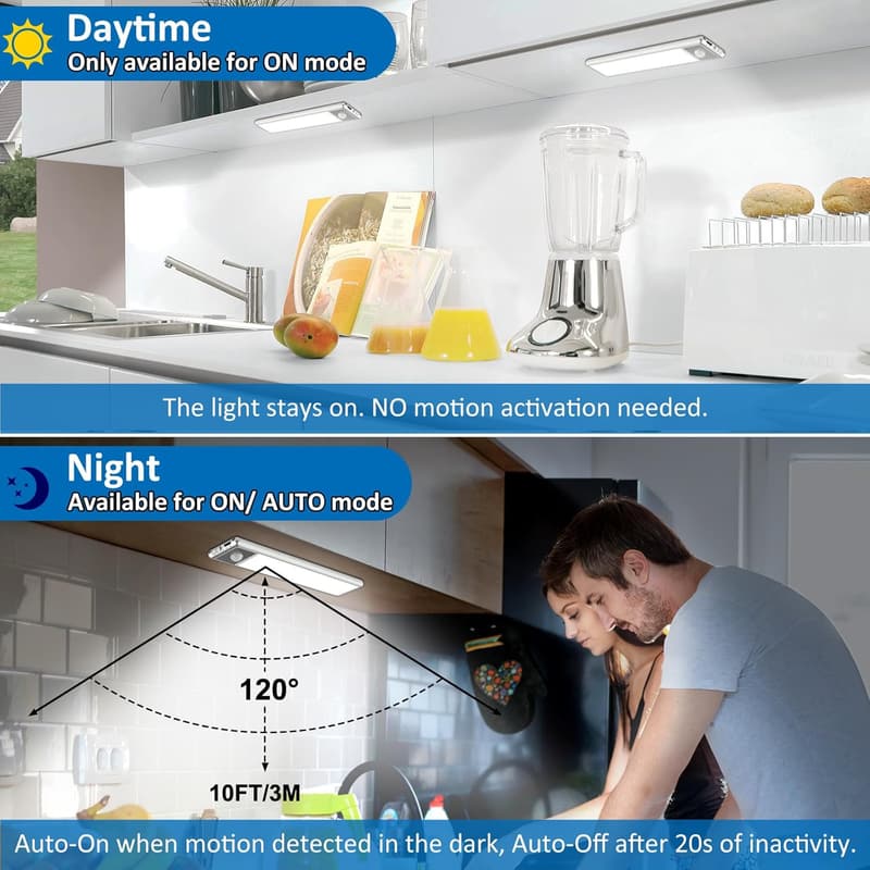 Magnetic Rechargeable 30-LED Motion Sensor Under Cabinet Light Bar - 2-Pack