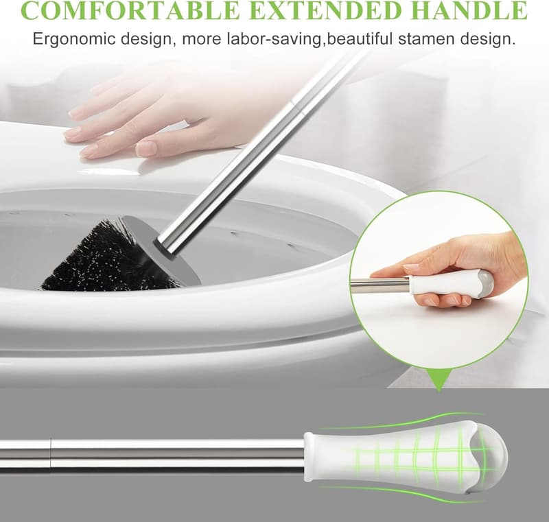 Stainless Steel Toilet Brush with Holder - Space Saving & Easy Clean