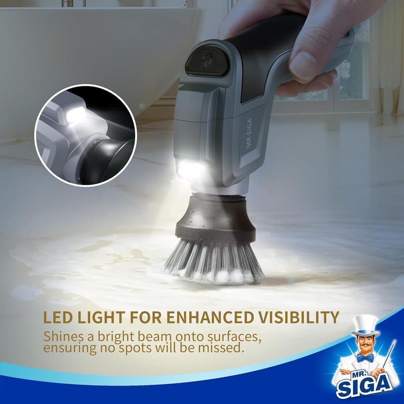 Cordless Electric Spin Scrubber with 5 Cleaning Brushes and Pads