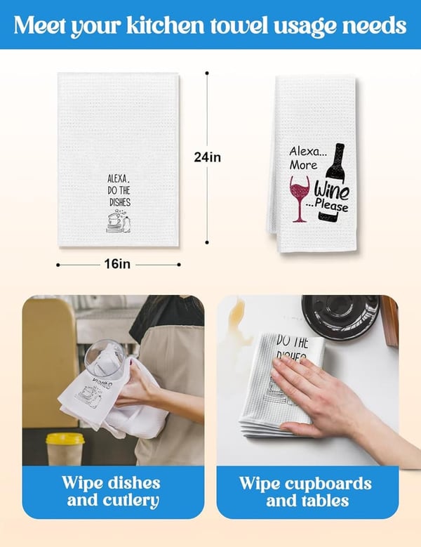 Funny Alexa Kitchen Towels - 2 Pack for New Home Gifts
