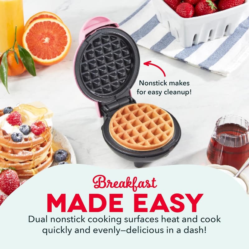 DASH Mini Waffle Maker for Keto Chaffles - 4 Inch, Pink