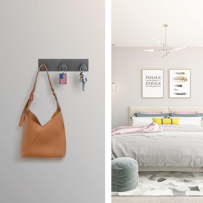 No-Damage Wall Key Holder Rack with 3 Hooks (Black)