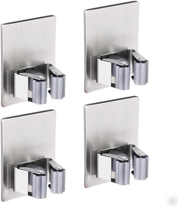 Stainless Steel Wall-Mounted Mop Organizer - 4 Pack