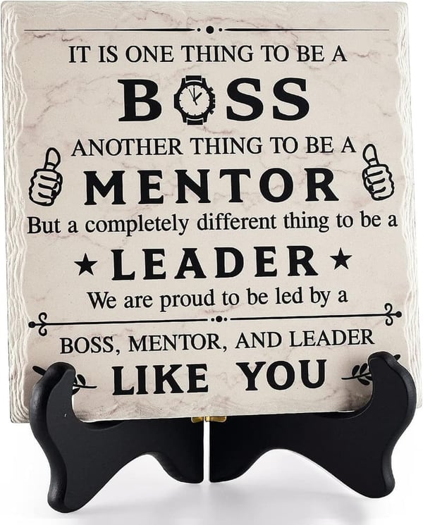 Boss Day Ceramic Sign Plaque with Wooden Stand for Bosses