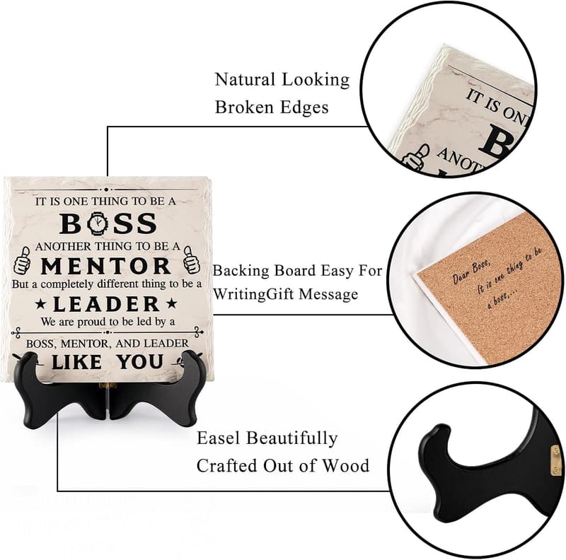 Boss Day Ceramic Sign Plaque with Wooden Stand for Bosses