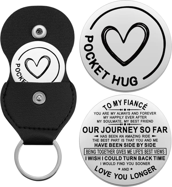 Inspirational Pocket Hug Token with PU Leather Keychain