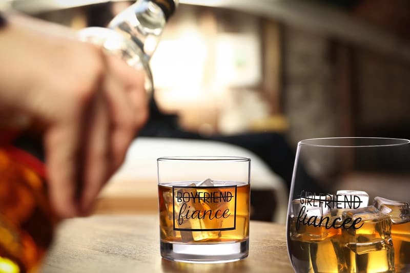 Engagement Gift: 11 oz Wine & Whiskey Glass Set for Couples