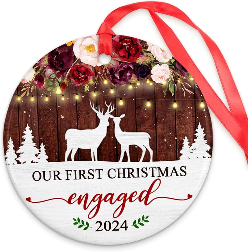 Engagement Christmas Ornament 2024 for Couples