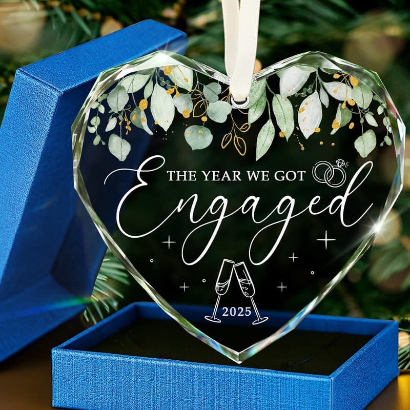 Engagement Gift - Heart Shaped Glass Ornament for Couples