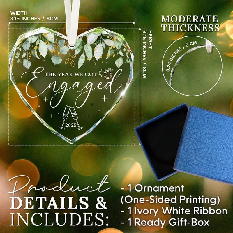Engagement Gift - Heart Shaped Glass Ornament for Couples