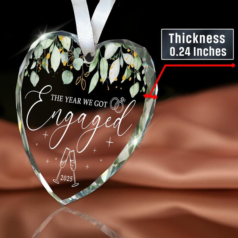 Engagement Gift - Heart Shaped Glass Ornament for Couples