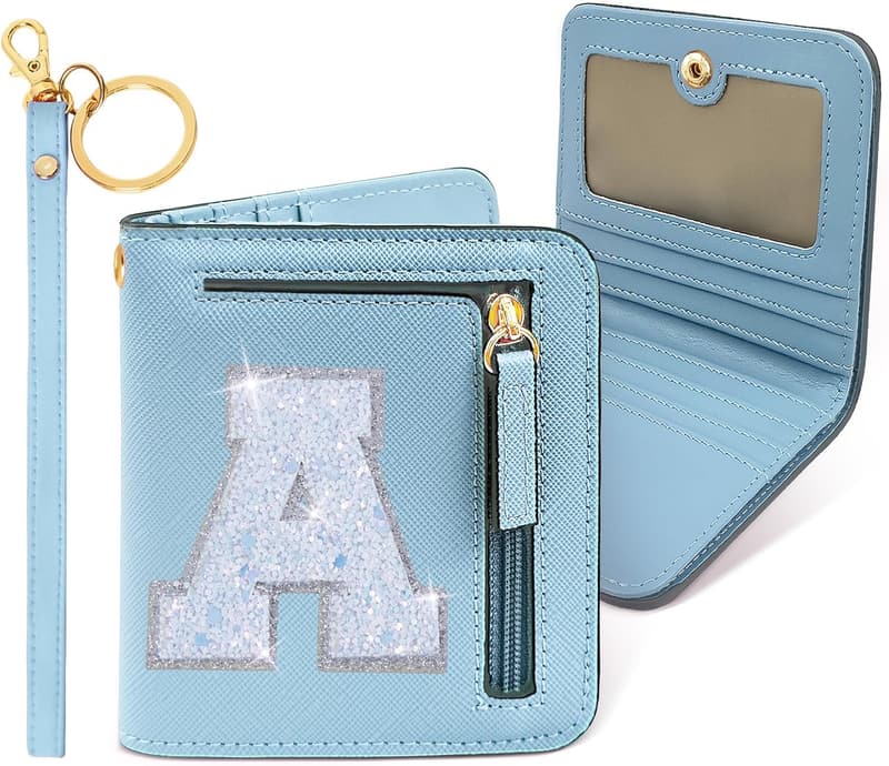 Personalized Initial RFID Wallet for Women - Blue Bifold Purse