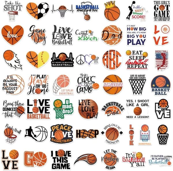 Cute Basketball Stickers for Water Bottles - 50 Pack
