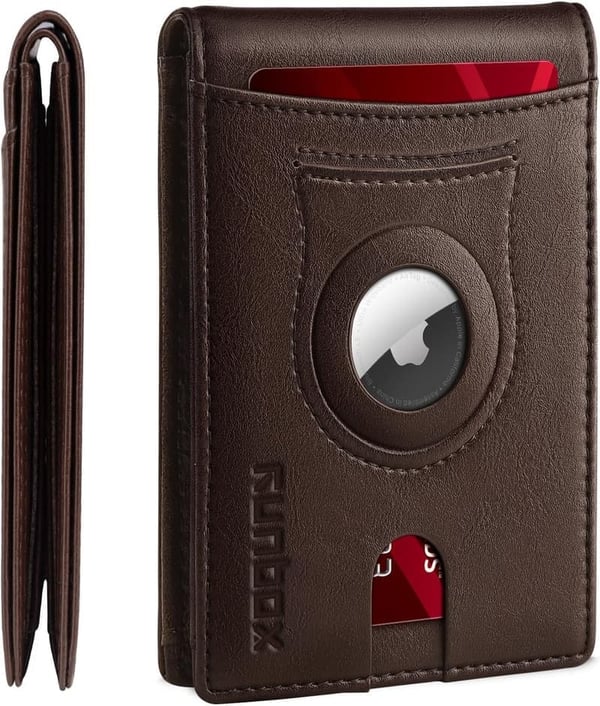 Men's Slim Leather RFID Blocking Wallet with AirTag Compartment