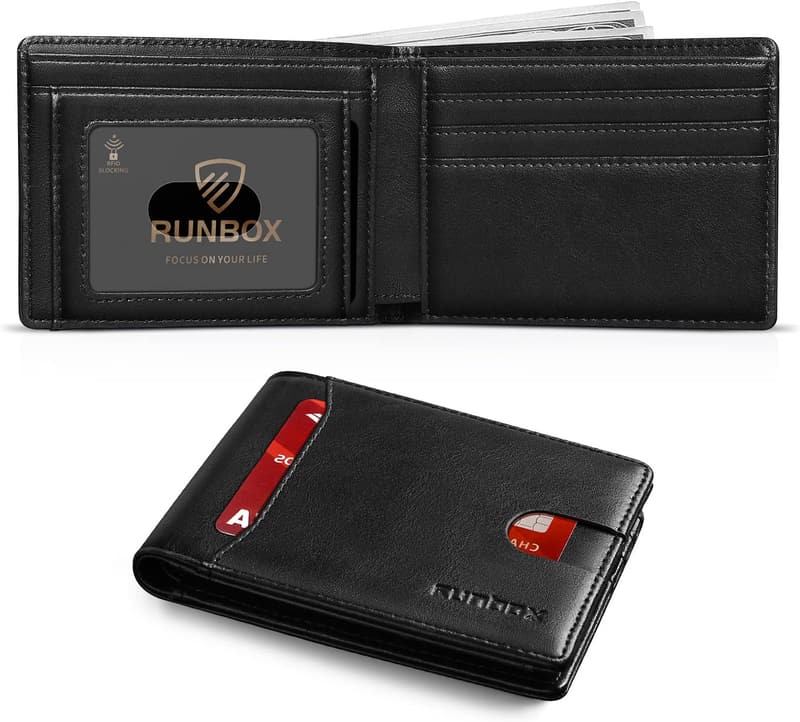 Men's Slim Leather RFID-Blocking Bifold Wallet with 11 Card Slots
