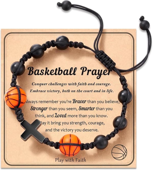 Natural Stone Baseball Cross Bracelet for Teens with Gift Card