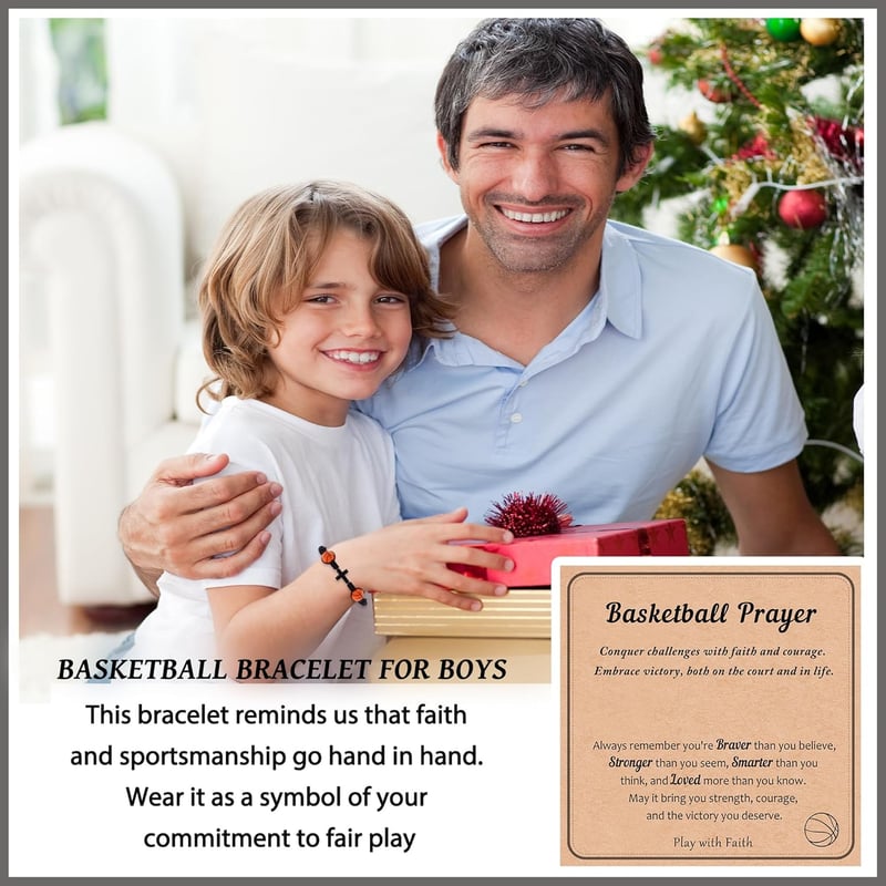 Natural Stone Baseball Cross Bracelet for Teens with Gift Card