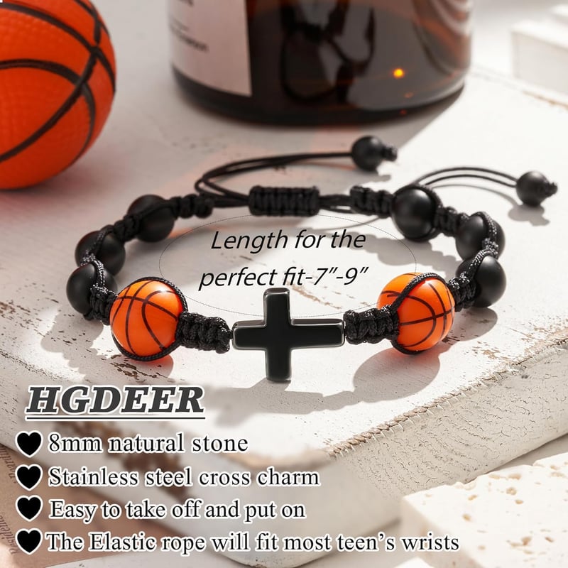 Natural Stone Baseball Cross Bracelet for Teens with Gift Card