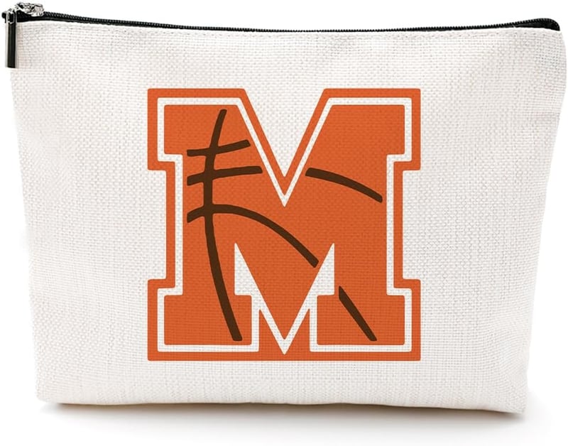 Personalized Basketball Makeup Bag - Monogrammed Pouch for Women