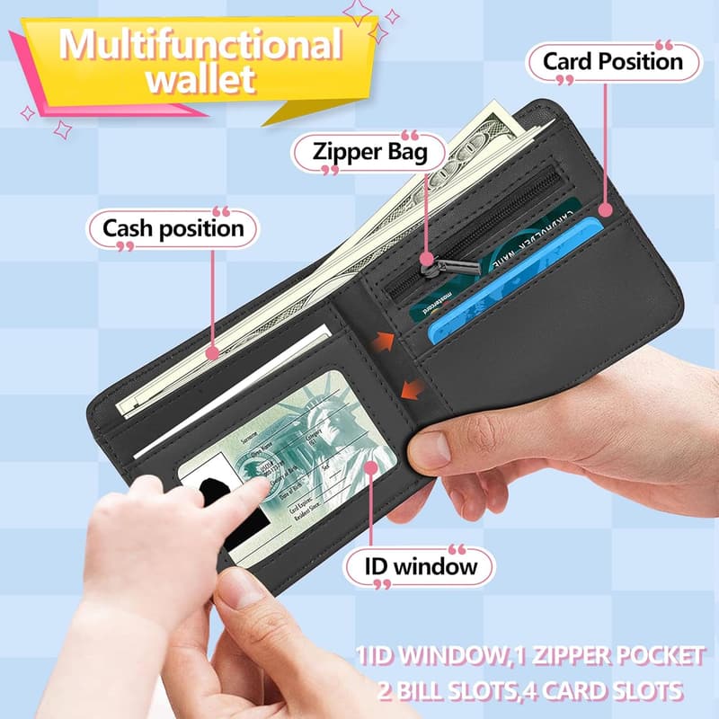 Bifold Leather Wallet for Boys – Funny Design with Coin Pocket