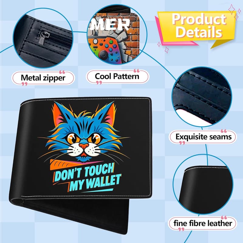 Bifold Leather Wallet for Boys – Funny Design with Coin Pocket