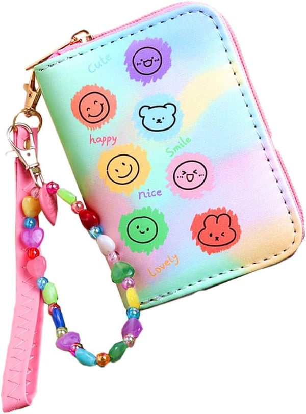 Happy Face Mini Coin Purse with Charm for Girls