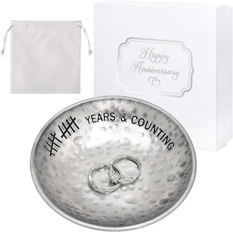10th Anniversary Engraved Tin Jewelry Tray for Couples