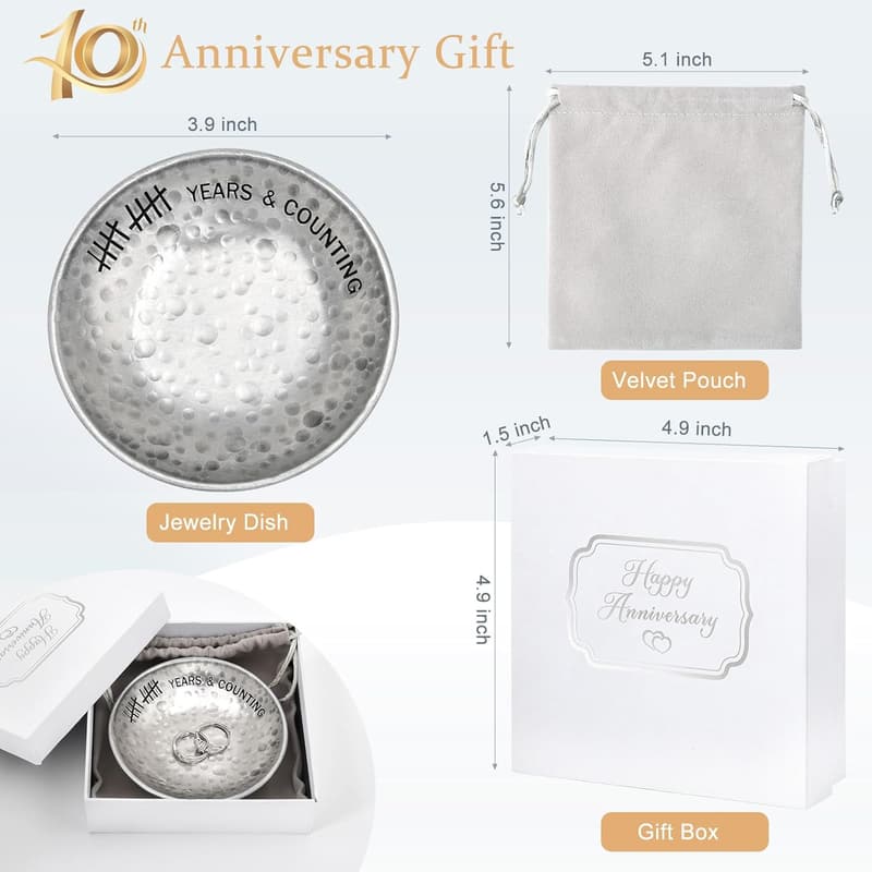 10th Anniversary Engraved Tin Jewelry Tray for Couples