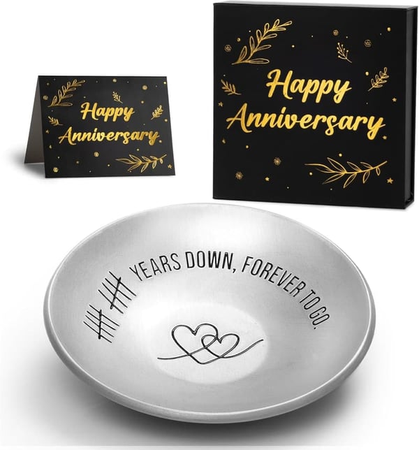 10th Anniversary Aluminum Ring Holder Dish for Couples