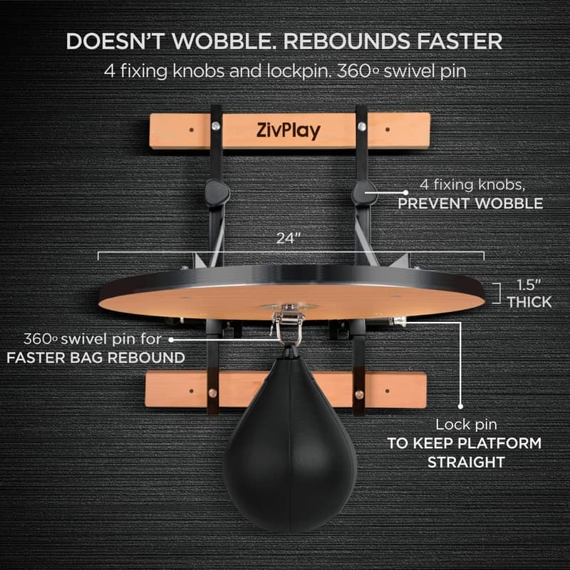 Height Adjustable Speed Bag Platform with 360° Swivel Board