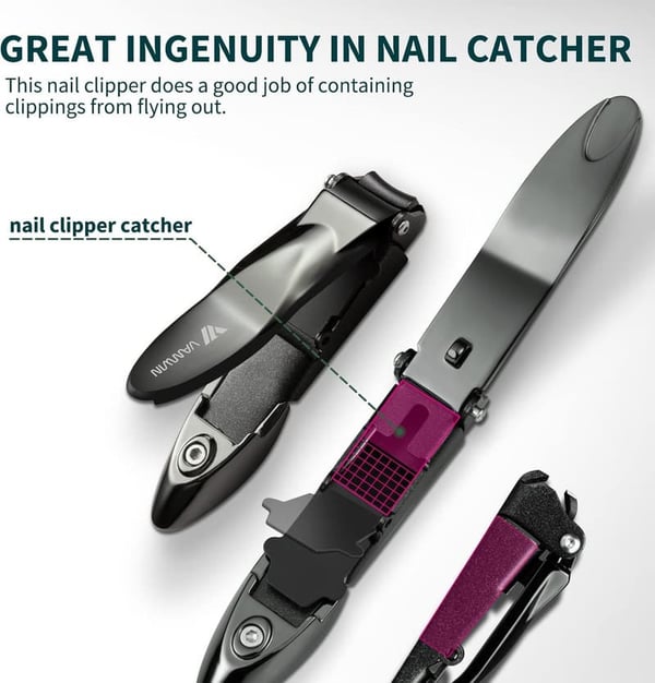 Stainless Steel Nail Clippers with Catcher & Glass File