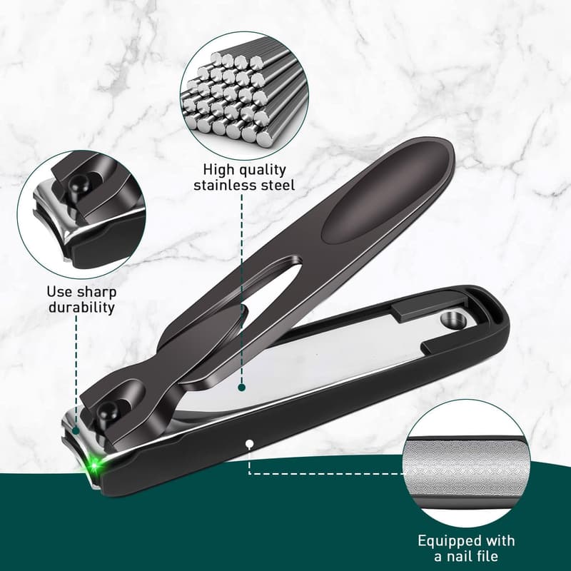 Professional Nail Clipper Set with Catcher – 2 Pack (Black)