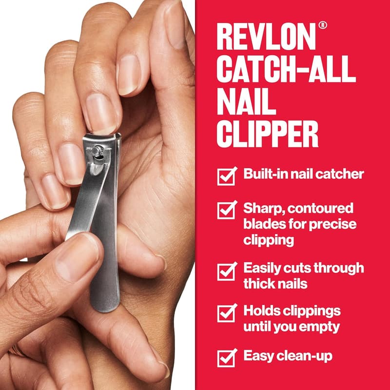 Revlon Catch-All Nail Clipper with Contoured Blade for Mess-Free Grooming