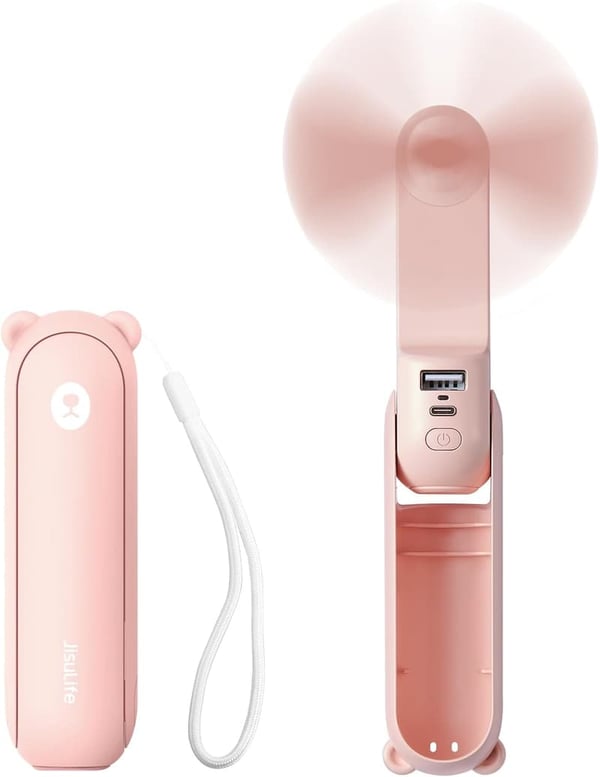 Portable 3-in-1 Mini Fan with Power Bank & Flashlight - Pink