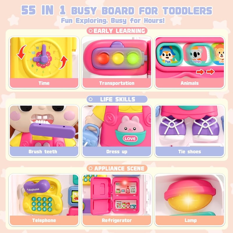 Montessori Musical Busy Board for Toddler Girls, 1-3 Years