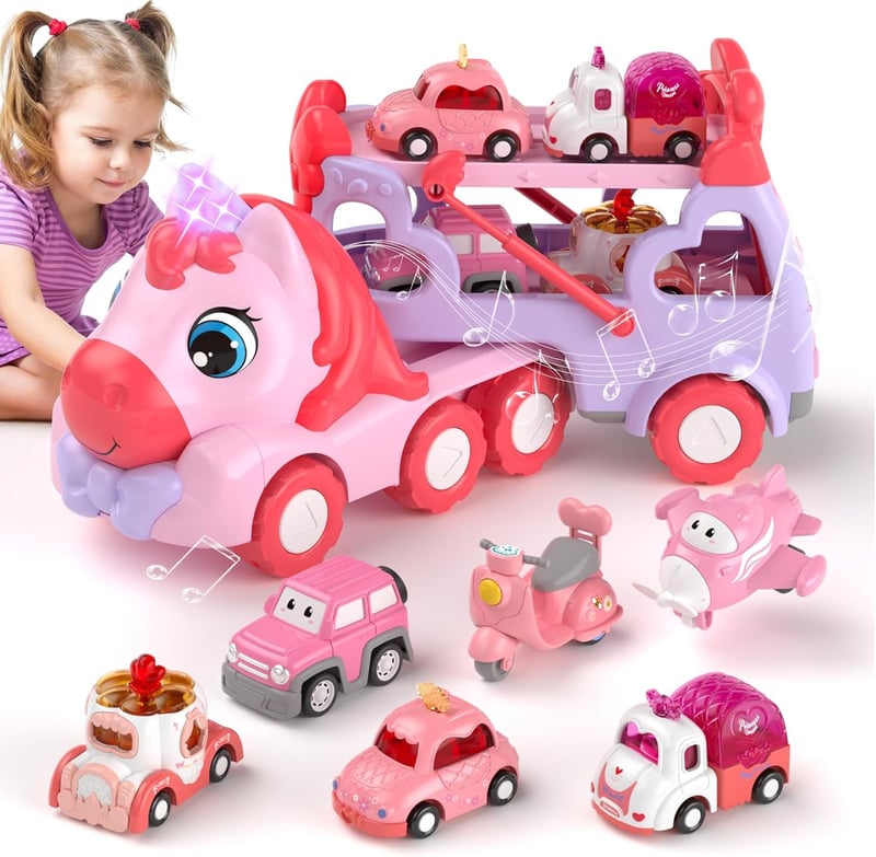 Princess 7-in-1 Carrier Truck Toy for Toddler Girls (1-4 Years)