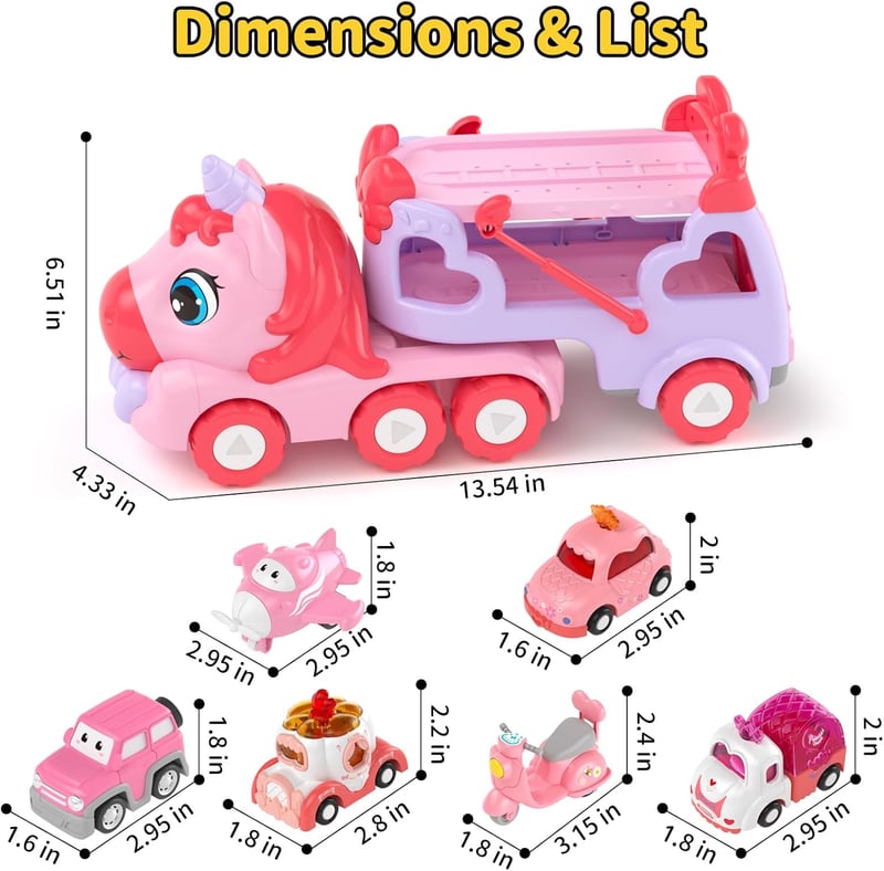 Princess 7-in-1 Carrier Truck Toy for Toddler Girls (1-4 Years)