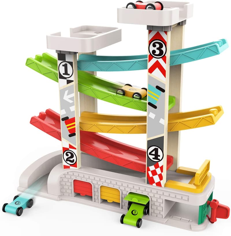 Toddler Race Track Toy with Wooden Cars for Ages 18 Months+