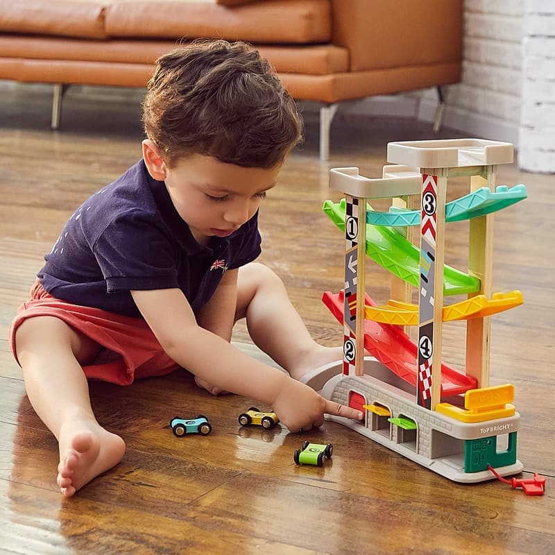 Toddler Race Track Toy with Wooden Cars for Ages 18 Months+