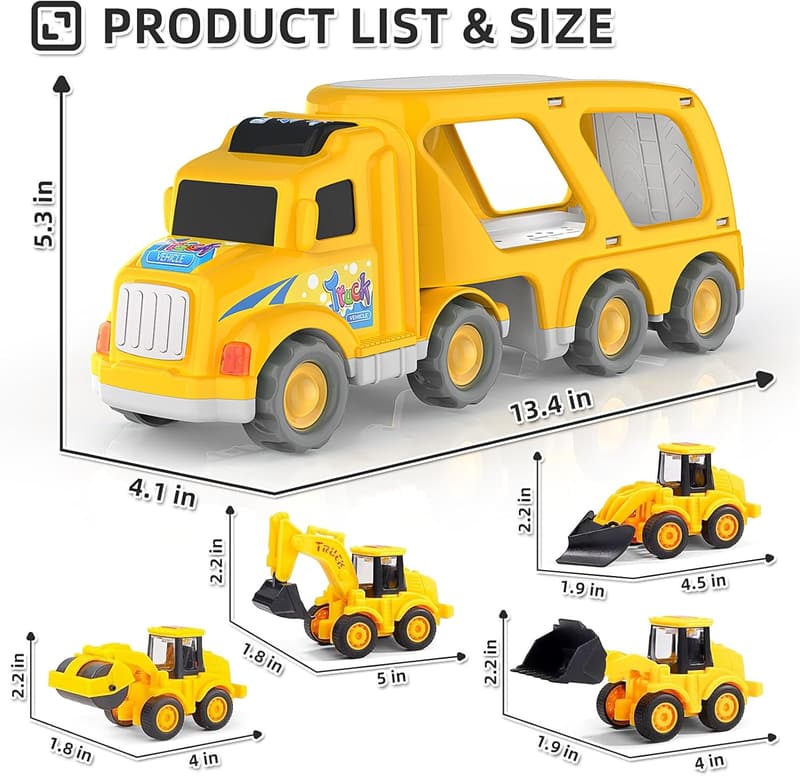 Construction Truck Toy for Kids Ages 1-6 - Ideal Christmas Gift