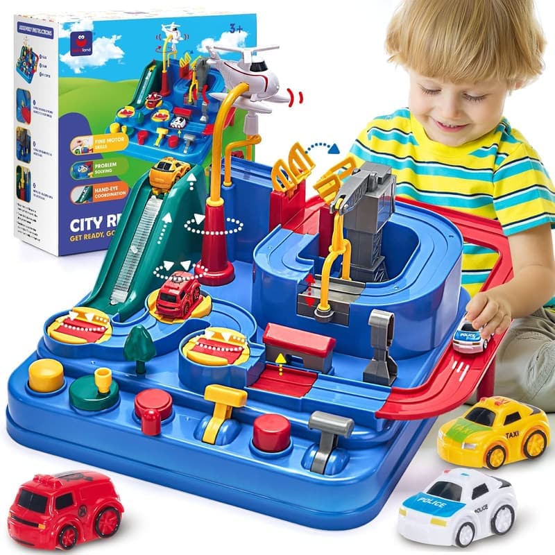 Race Track Puzzle Toy for 3-Year-Old Boys - Magnetic Rescue Racer