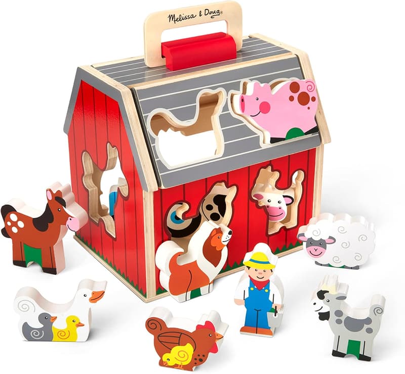 Toddler Take-Along Barn Toy with Shape Sorting, 10 Pieces