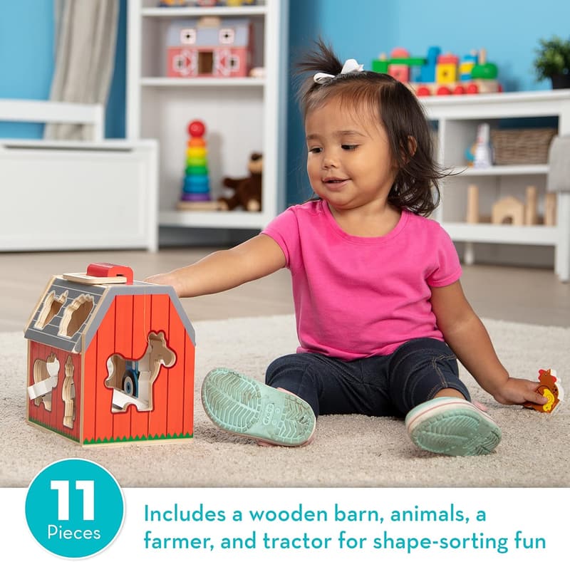 Toddler Take-Along Barn Toy with Shape Sorting, 10 Pieces