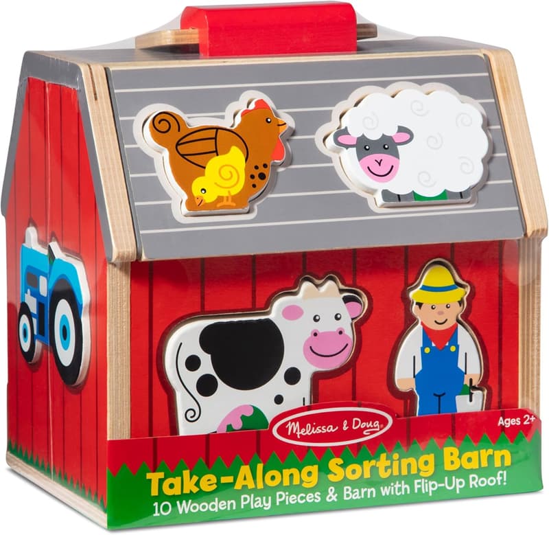 Toddler Take-Along Barn Toy with Shape Sorting, 10 Pieces