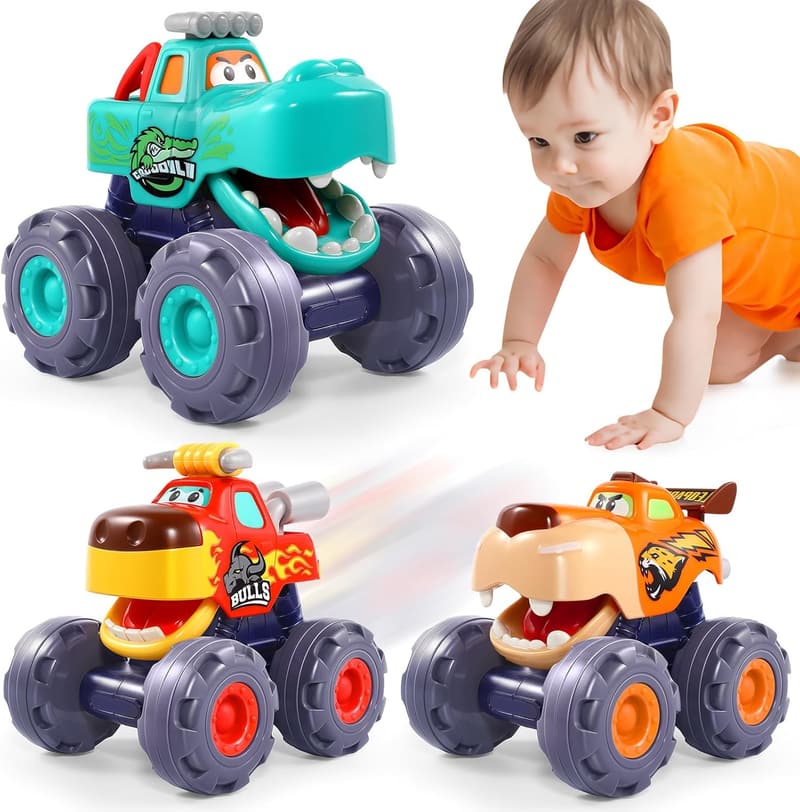 Pull Back Monster Truck Toy for 1-Year-Old Boys