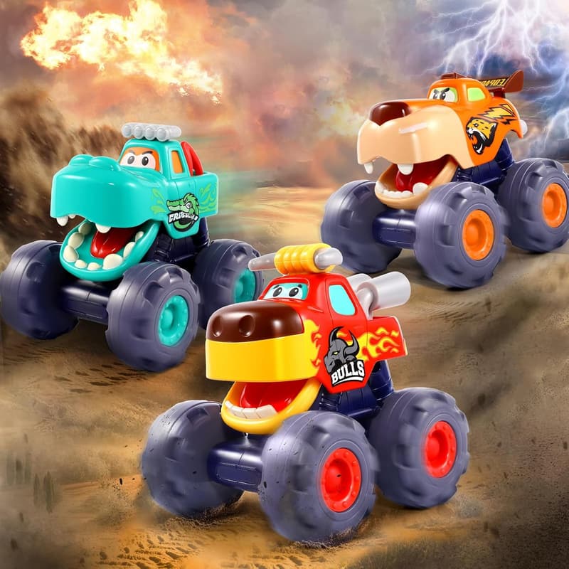 Pull Back Monster Truck Toy for 1-Year-Old Boys