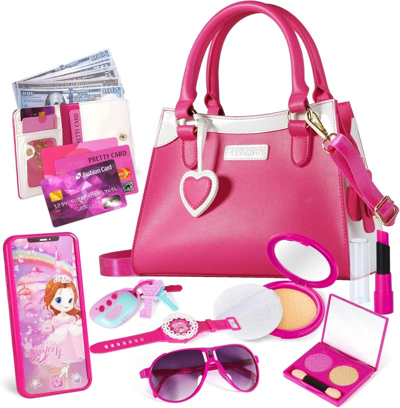 Princess Pretend Play Purse for Girls Age 3-8, Pink