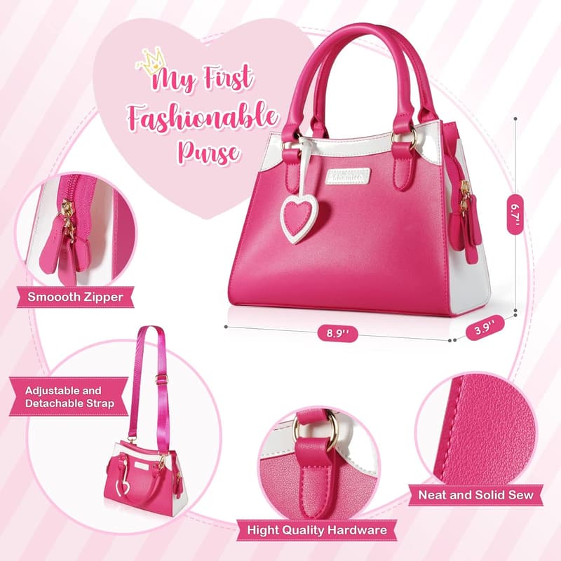 Princess Pretend Play Purse for Girls Age 3-8, Pink