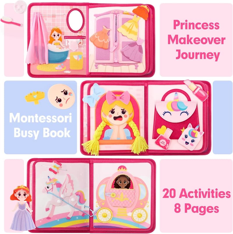 Princess Busy Board for Toddlers 3-5 - Montessori Quiet Toy