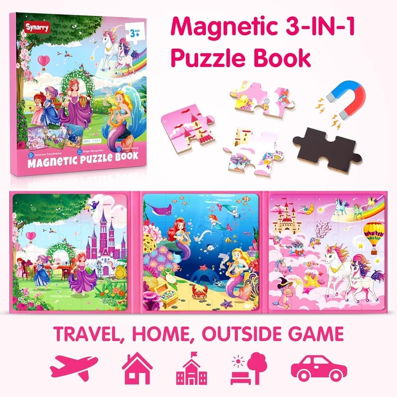 Unicorn Mermaid Princess Magnetic Travel Puzzles for Kids